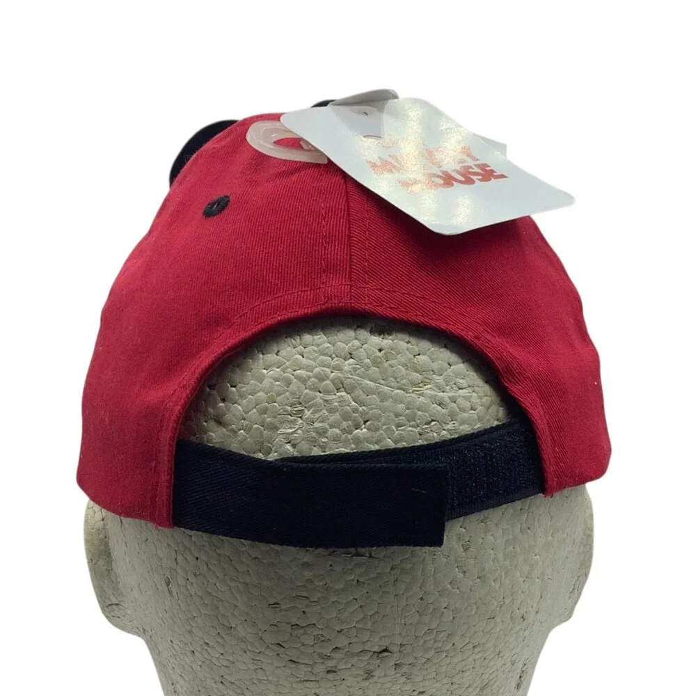 Disney Mickey Mouse Red Black Kids Baseball Cap 3D Ears Adjustable Strap NEW NWT